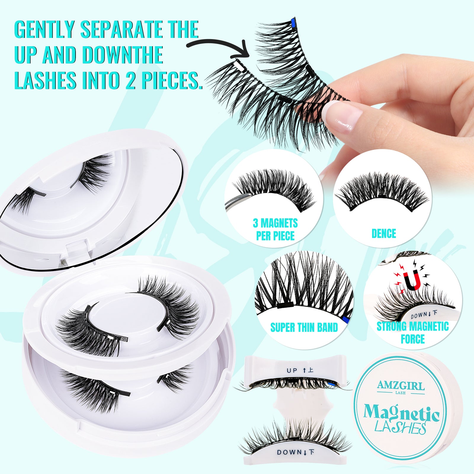 AMZGIRL Glue-Free Magnetic Lashes (2Pairs-Dense)