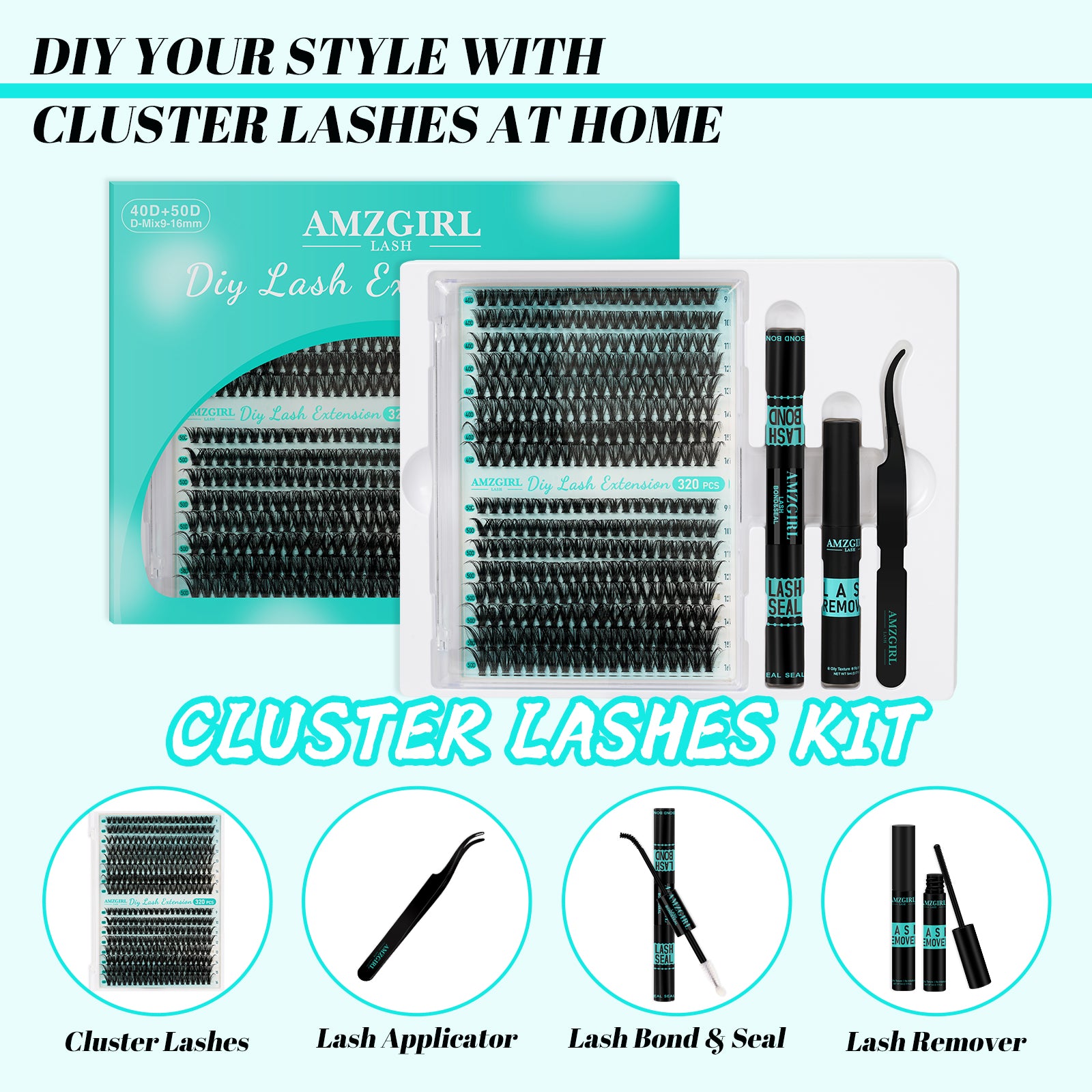 AMZGIRL 320Pcs Lash Clusters Kit 40D 50D Eyelash Extension Kit