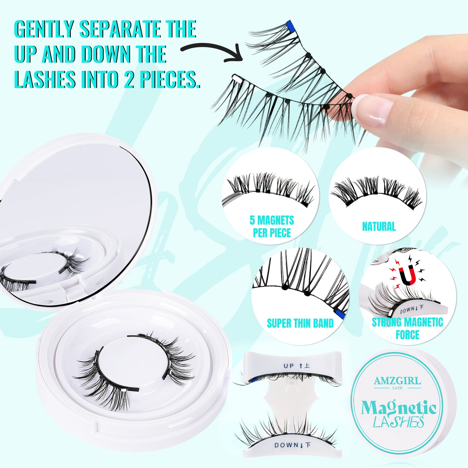 AMZGIRL Glue-Free Magnetic Lashes (1Pair-Natural)