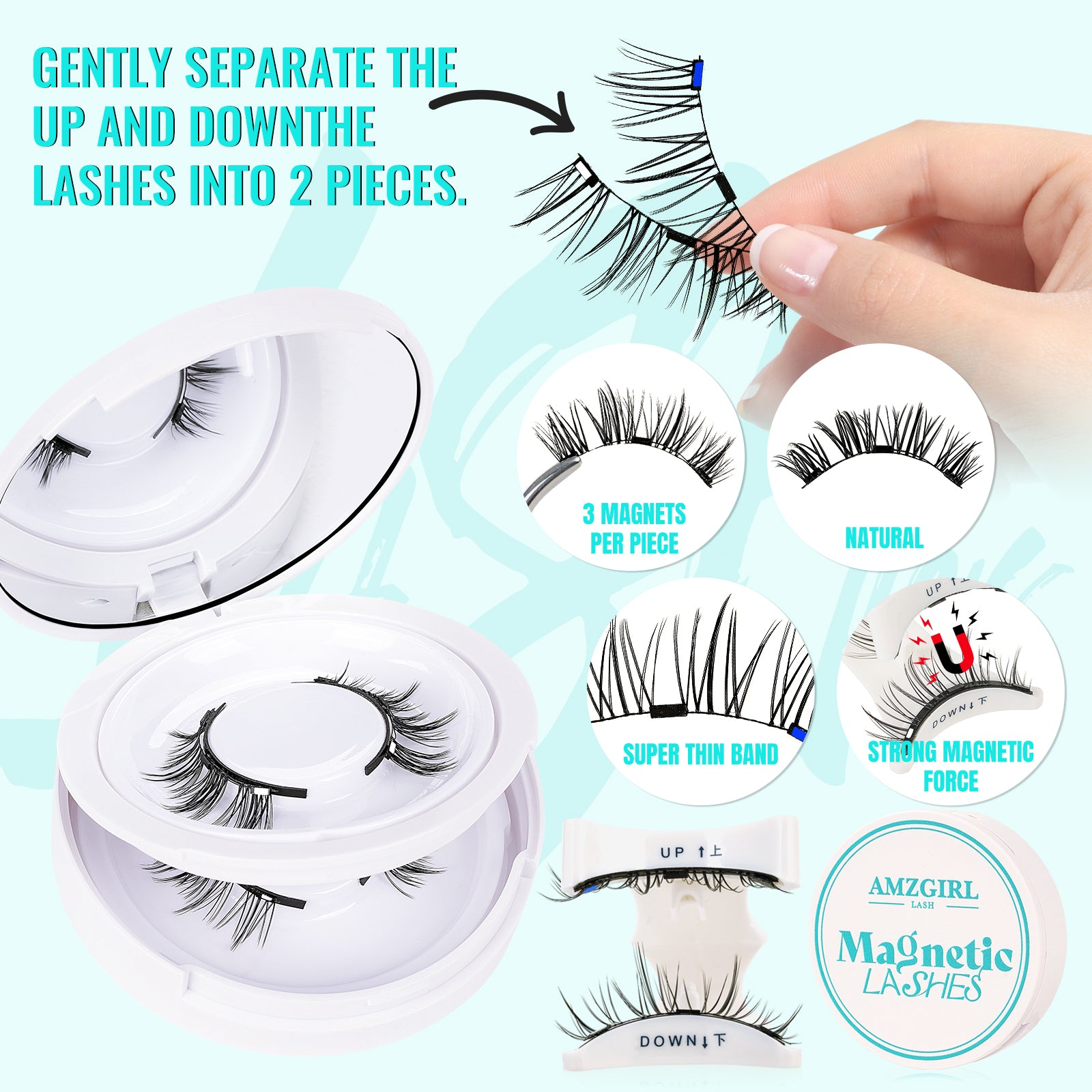 AMZGIRL Glue-Free Magnetic Lashes (2Pairs-Natural)