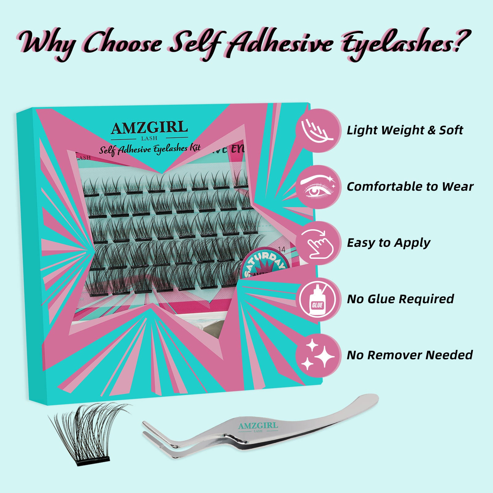 AMZGlRL Saturdays Self Adhesive Eyelashes 40Pcs