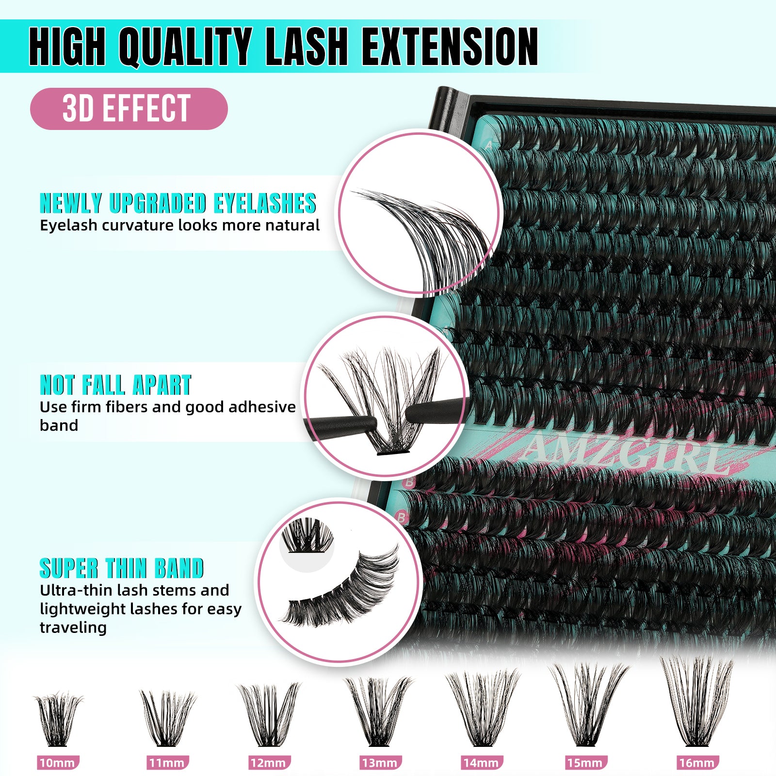 AMZGIRL Lush Volume DIY Individual Lashes Clusters Kit 320Pcs