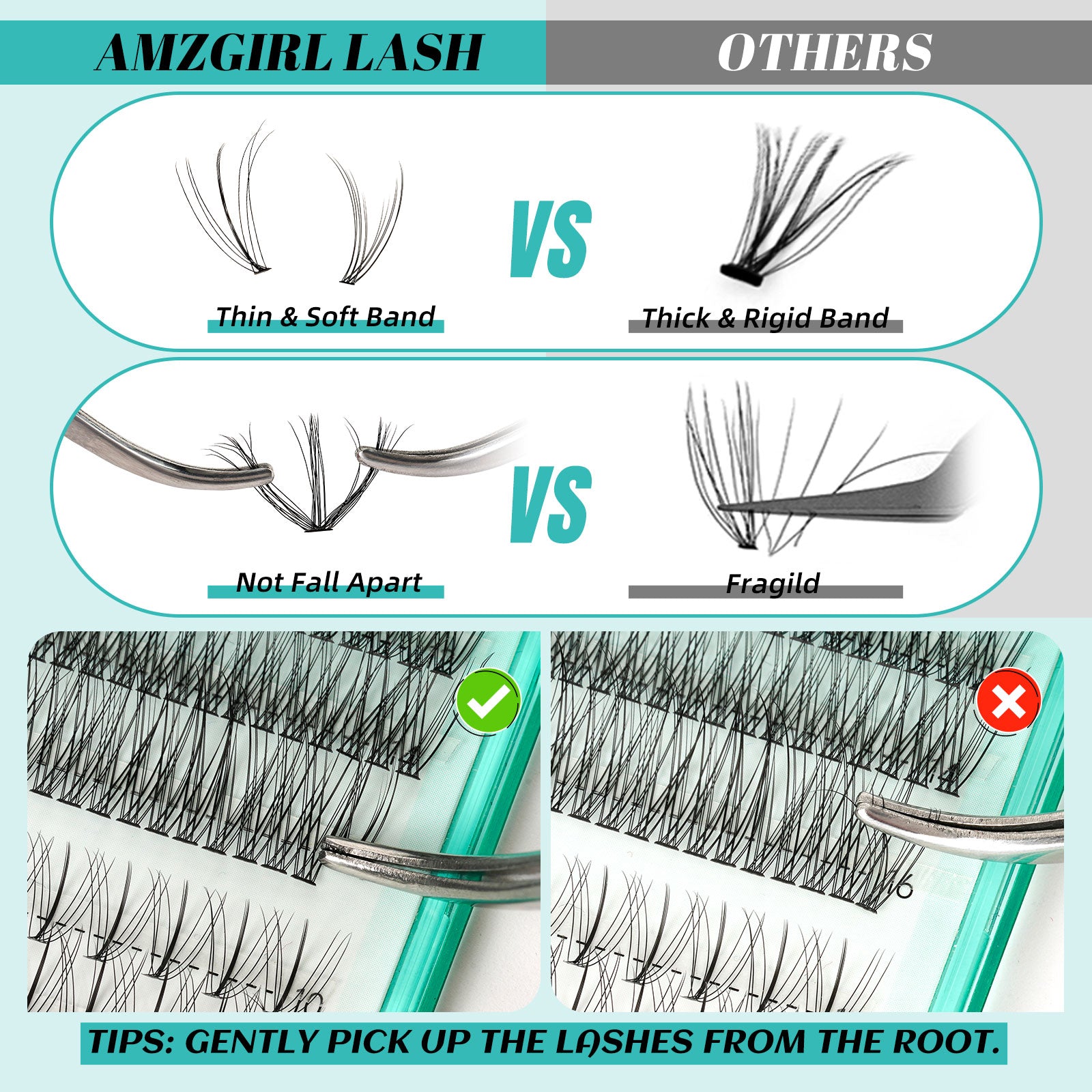 AMZGIRL 4Styles Lash Clusters Extension with Bottom Lashes 312 pcs