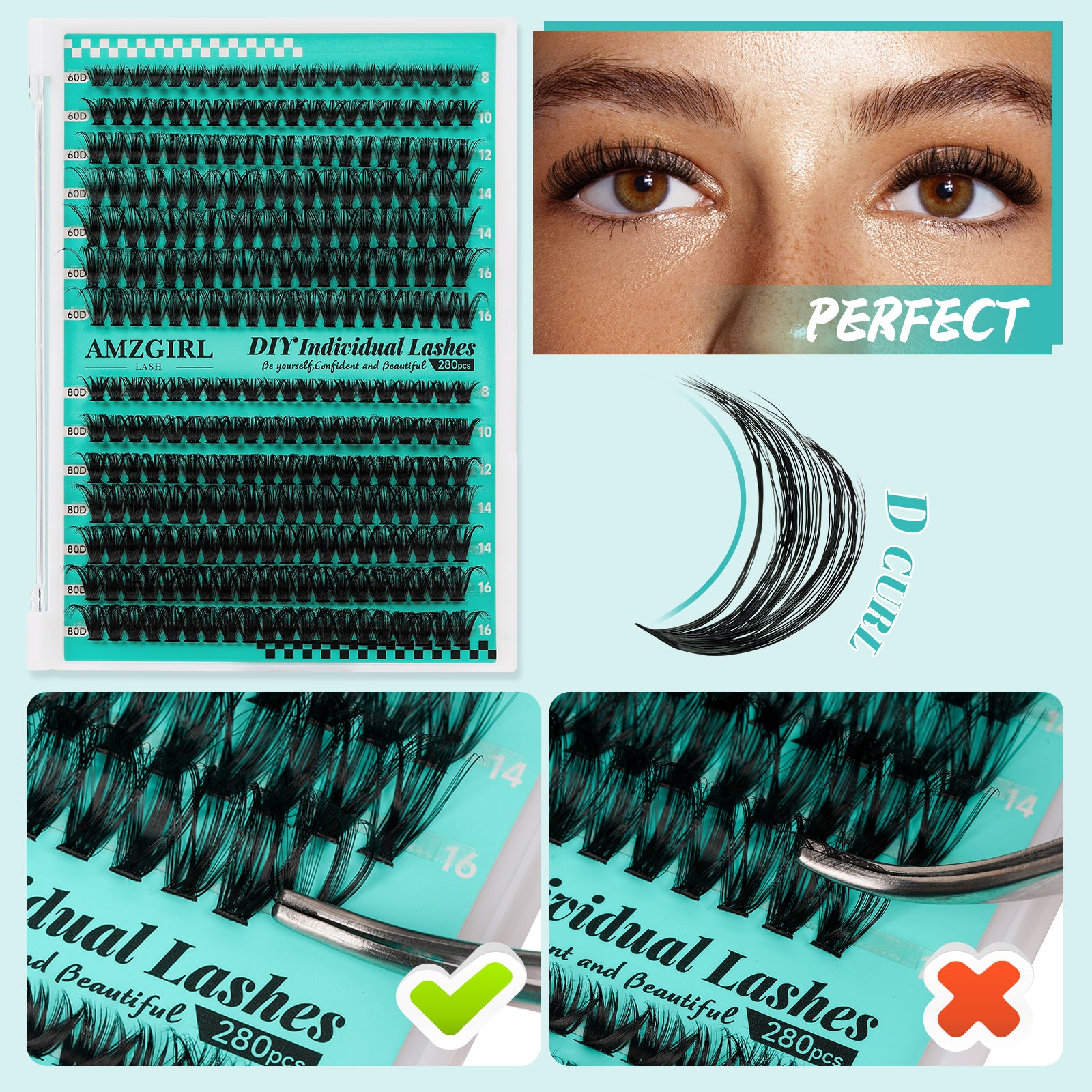 AMZGlRL 60D80D Lash Extension Kit Individual Lash Clusters Kit