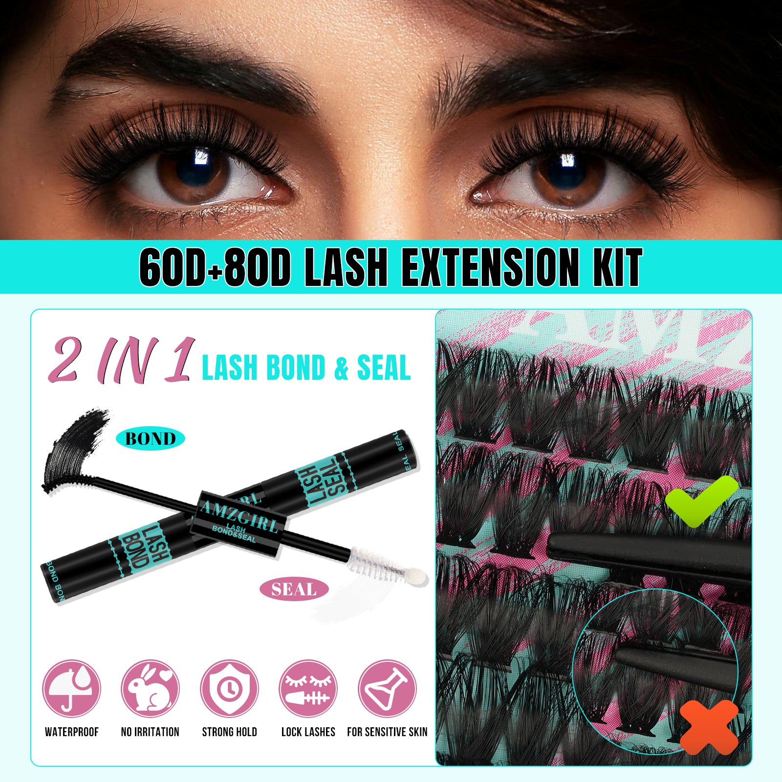 AMZGIRL Lush Volume DIY Individual Lashes Clusters Kit 320Pcs