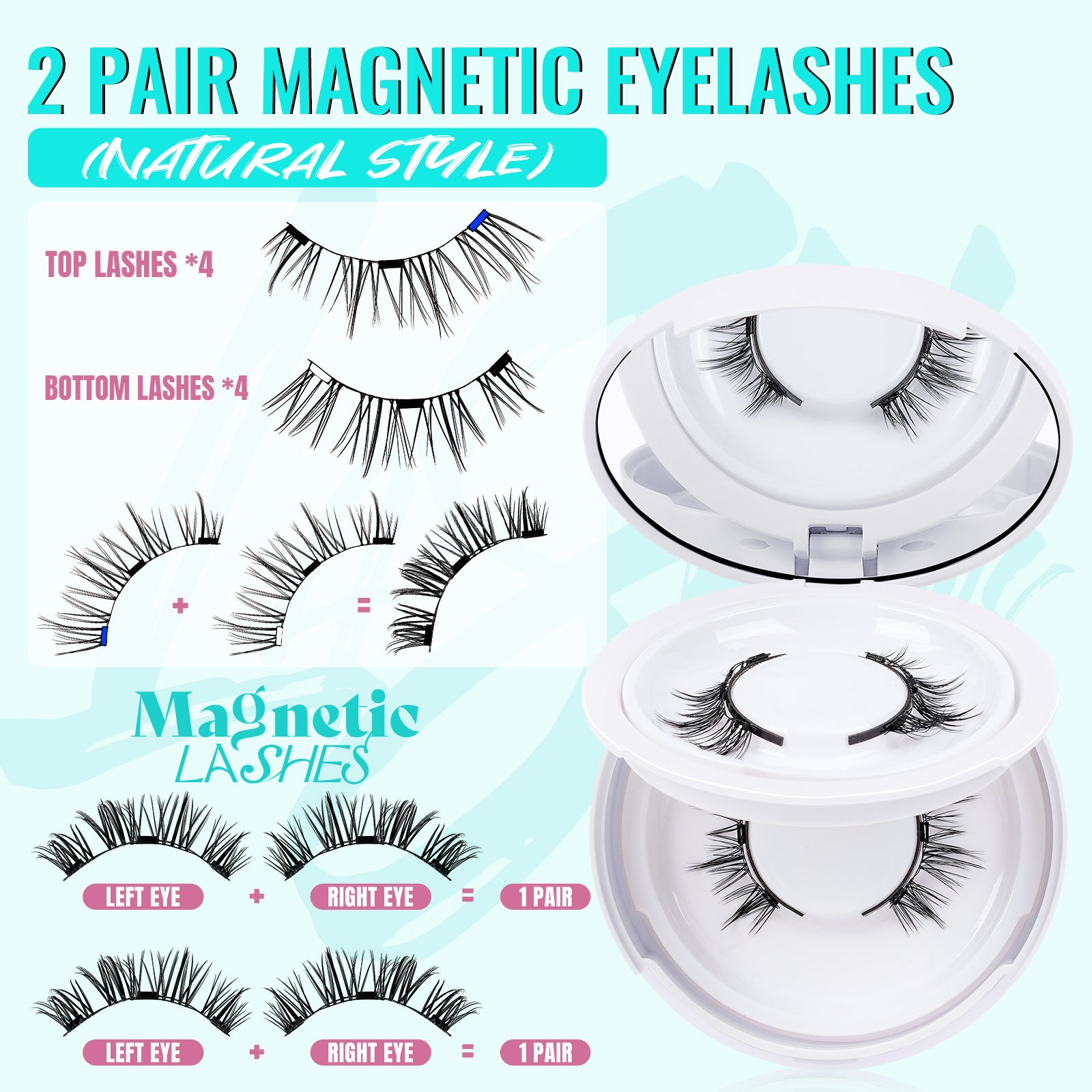AMZGIRL Glue-Free Magnetic Lashes (2Pairs-Natural)