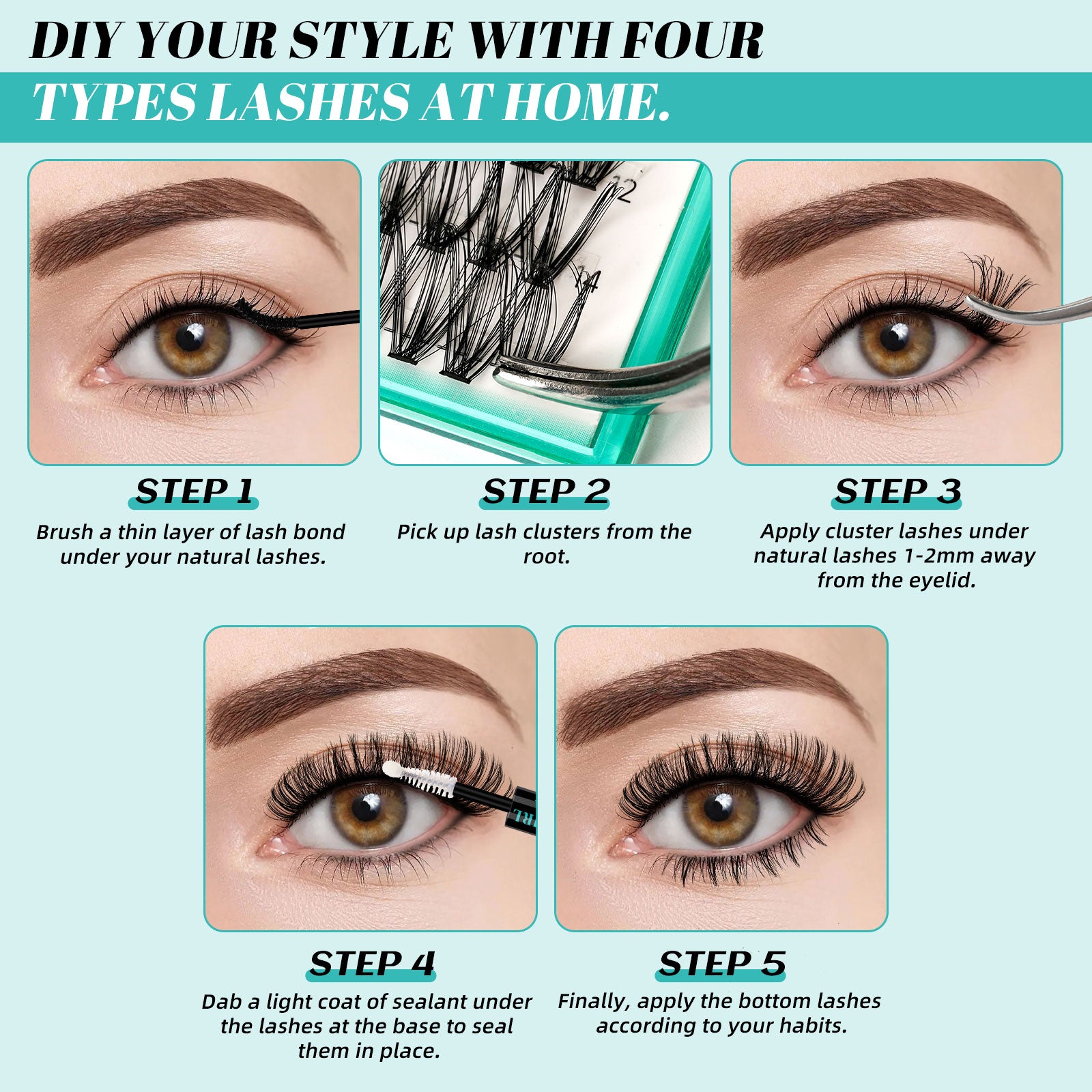 AMZGIRL 4Styles Lash Clusters Extension with Bottom Lashes 312 pcs