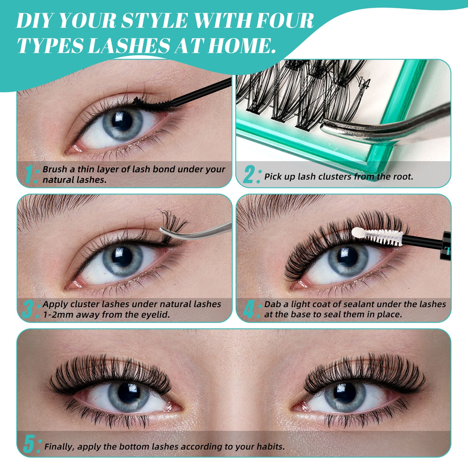 AMZGlRL 4Styles Wispy Individual Cluster Lashes with Bottom Lashes