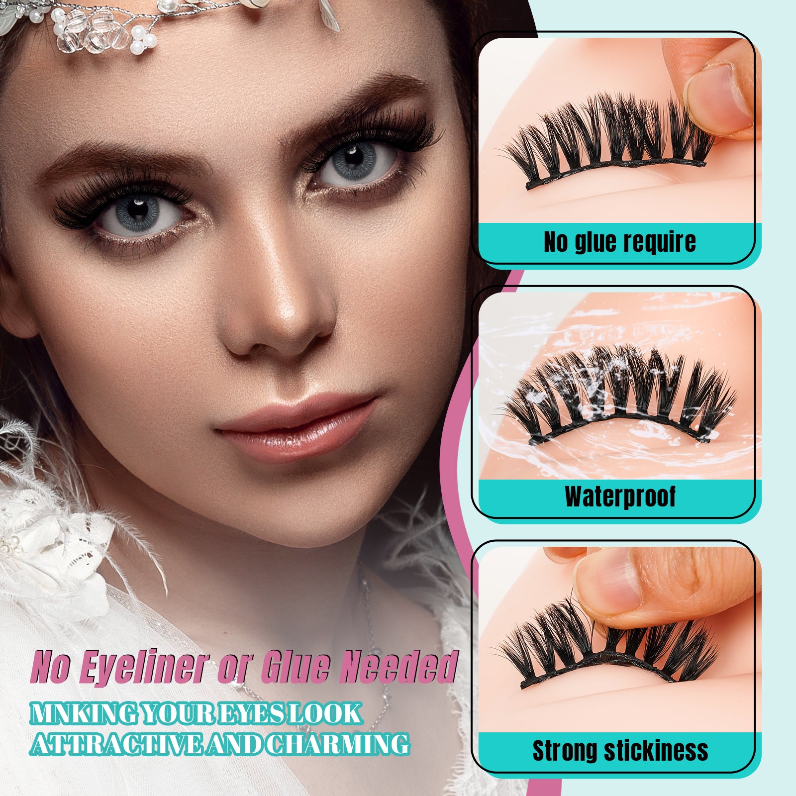 AMZGlRL 8 Pairs 4styles Self Adhesive Eyelashes No Glue Needed