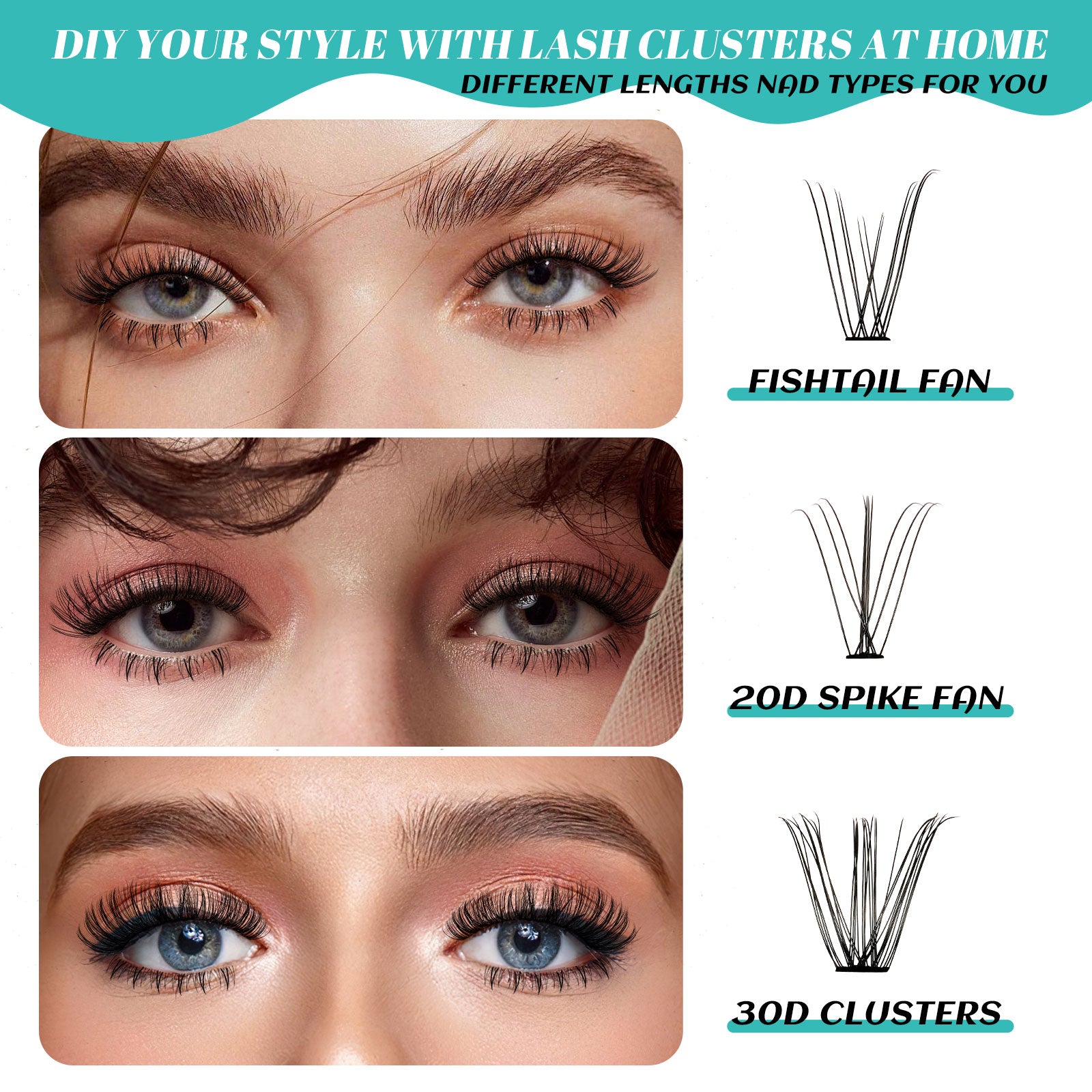 AMZGlRL 4Styles Wispy Individual Cluster Lashes with Bottom Lashes