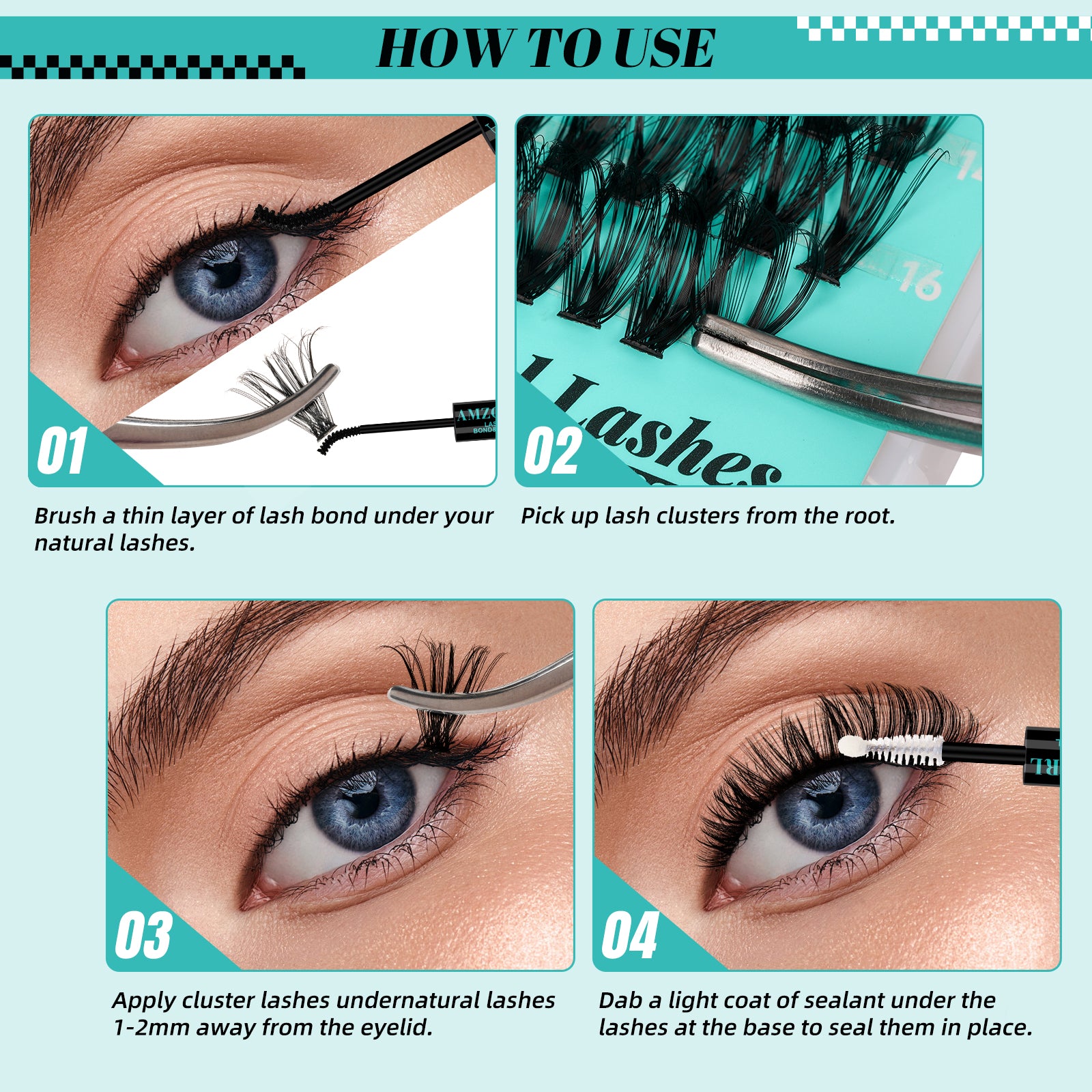 AMZGlRL 60D80D Lash Extension Kit Individual Lash Clusters Kit