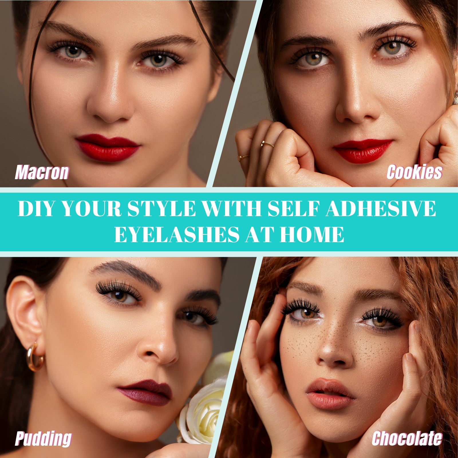 AMZGlRL 8 Pairs 4styles Self Adhesive Eyelashes No Glue Needed