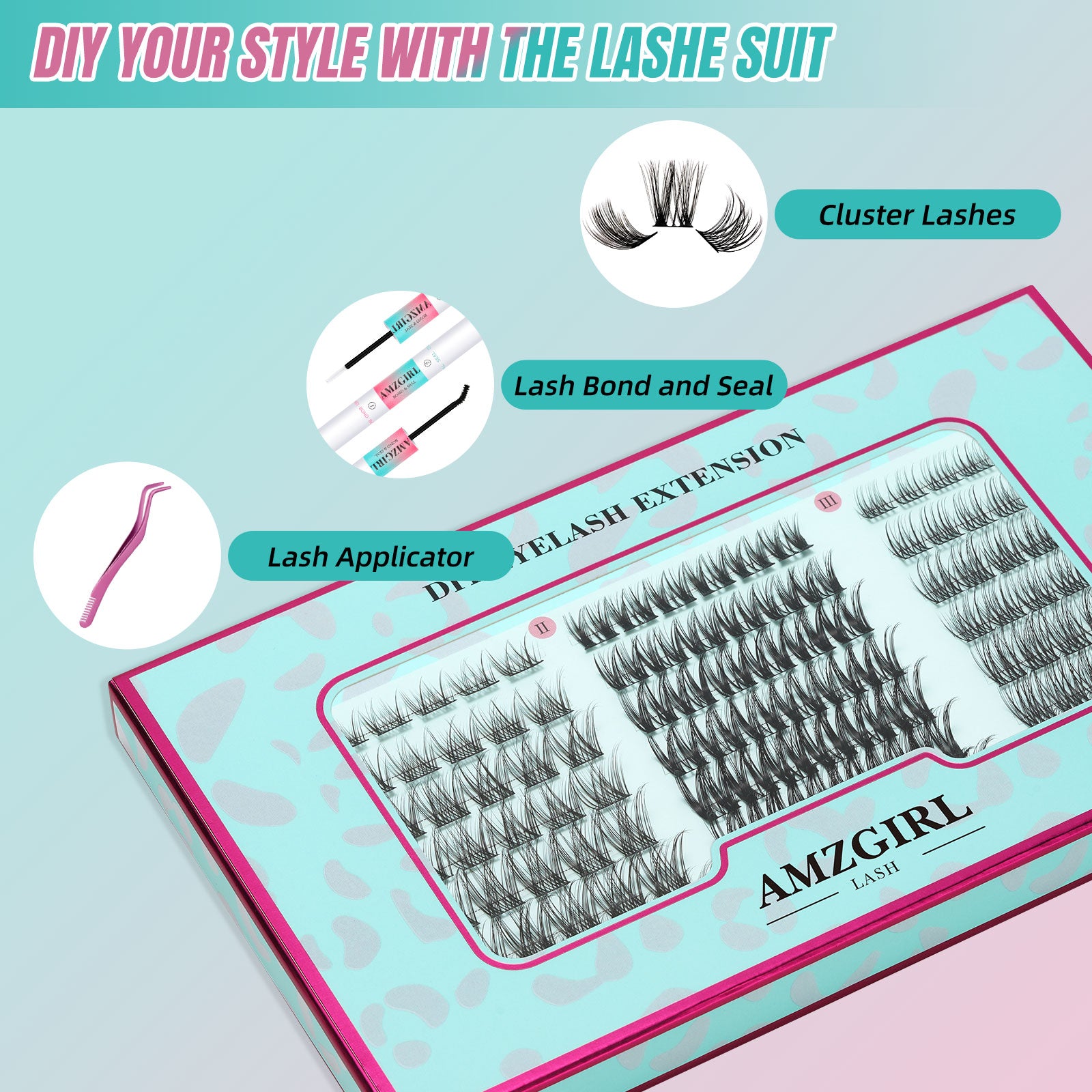 AMZGIRL SMH&ASA DIY Lash Extension Kit 144 Pcs 3 styles