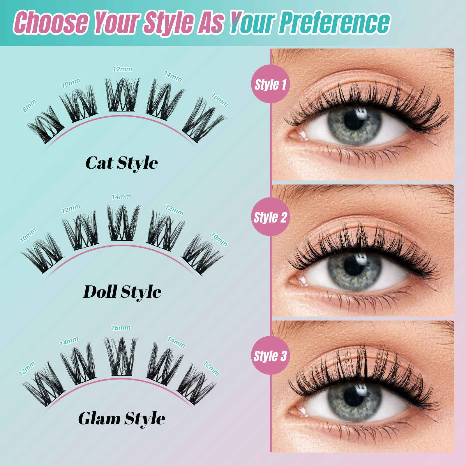 AMZGIRL SMH&ASA DIY Lash Extension Kit 144 Pcs 3 styles