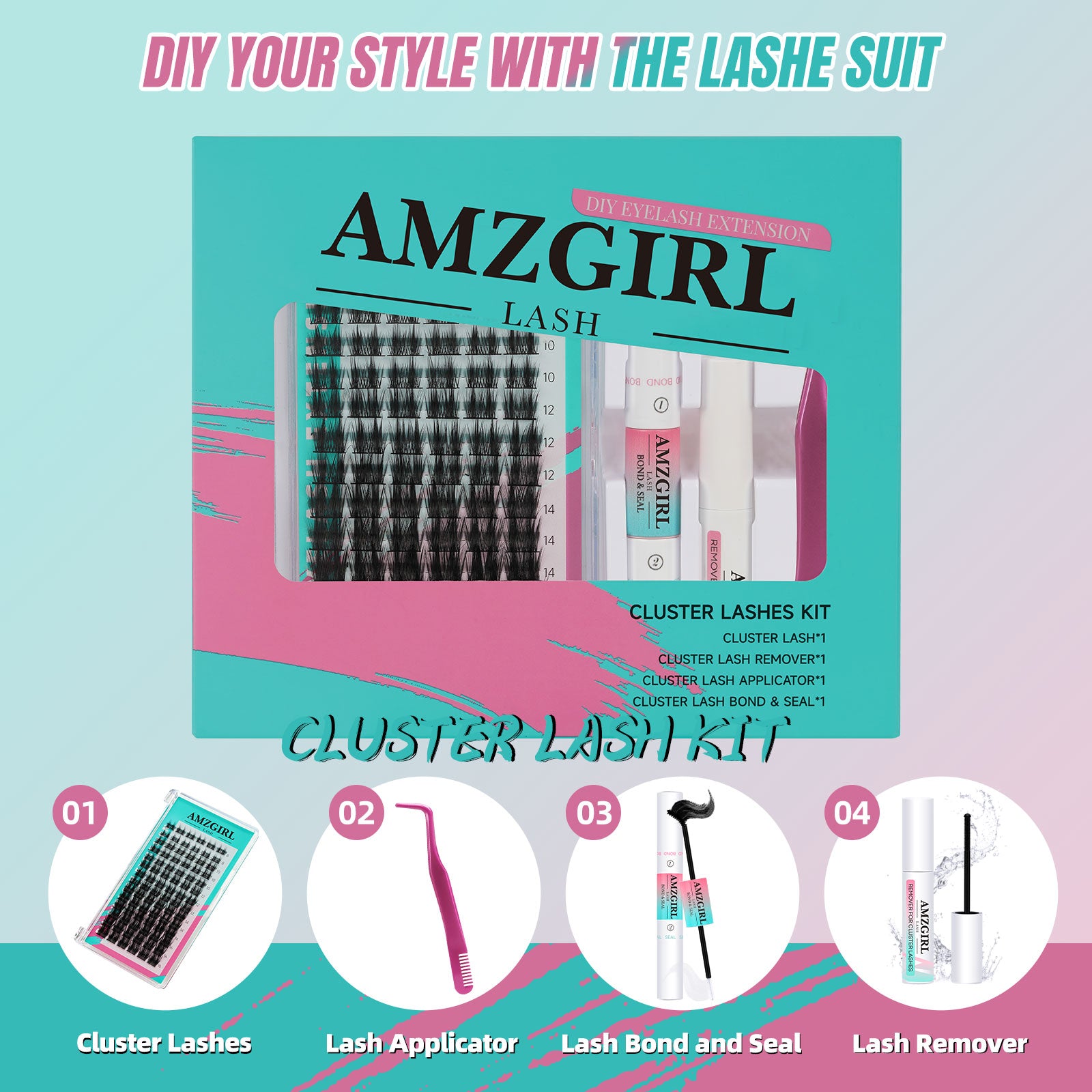 AMZGIRL Blushing Lash Clusters Kits 84 Pcs
