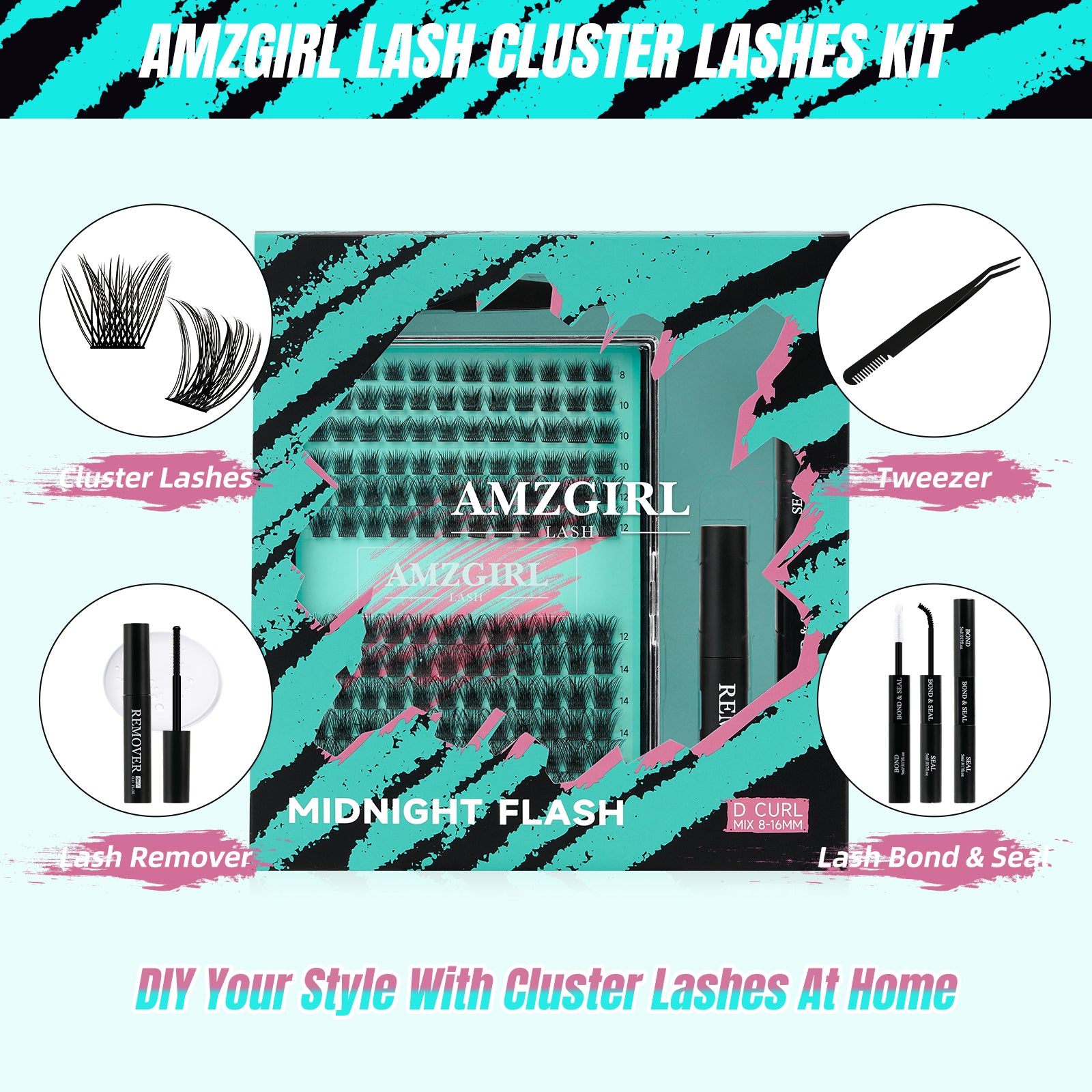AMZGIRL Midnight Lash Clusters Kit at Home 144pcs
