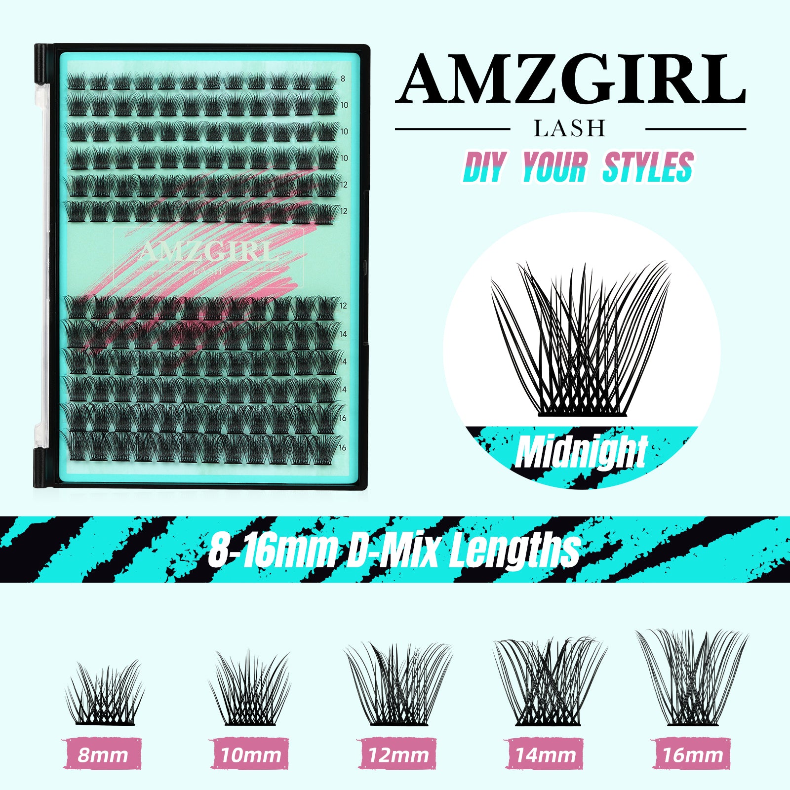 AMZGIRL Midnight Lash Clusters Kit at Home 144pcs