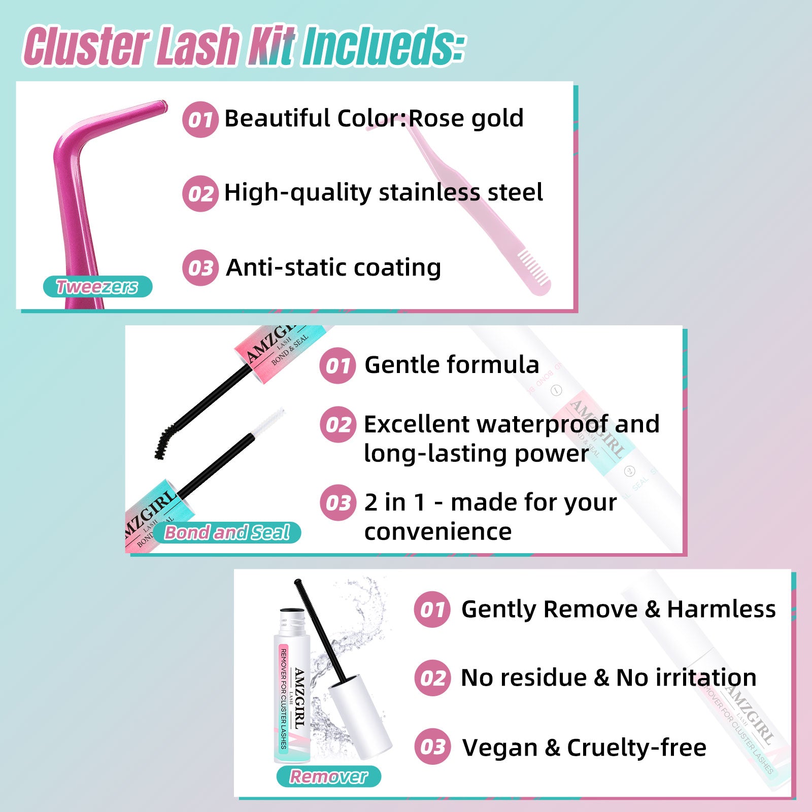 AMZGIRL Blushing Lash Clusters Kits 84 Pcs