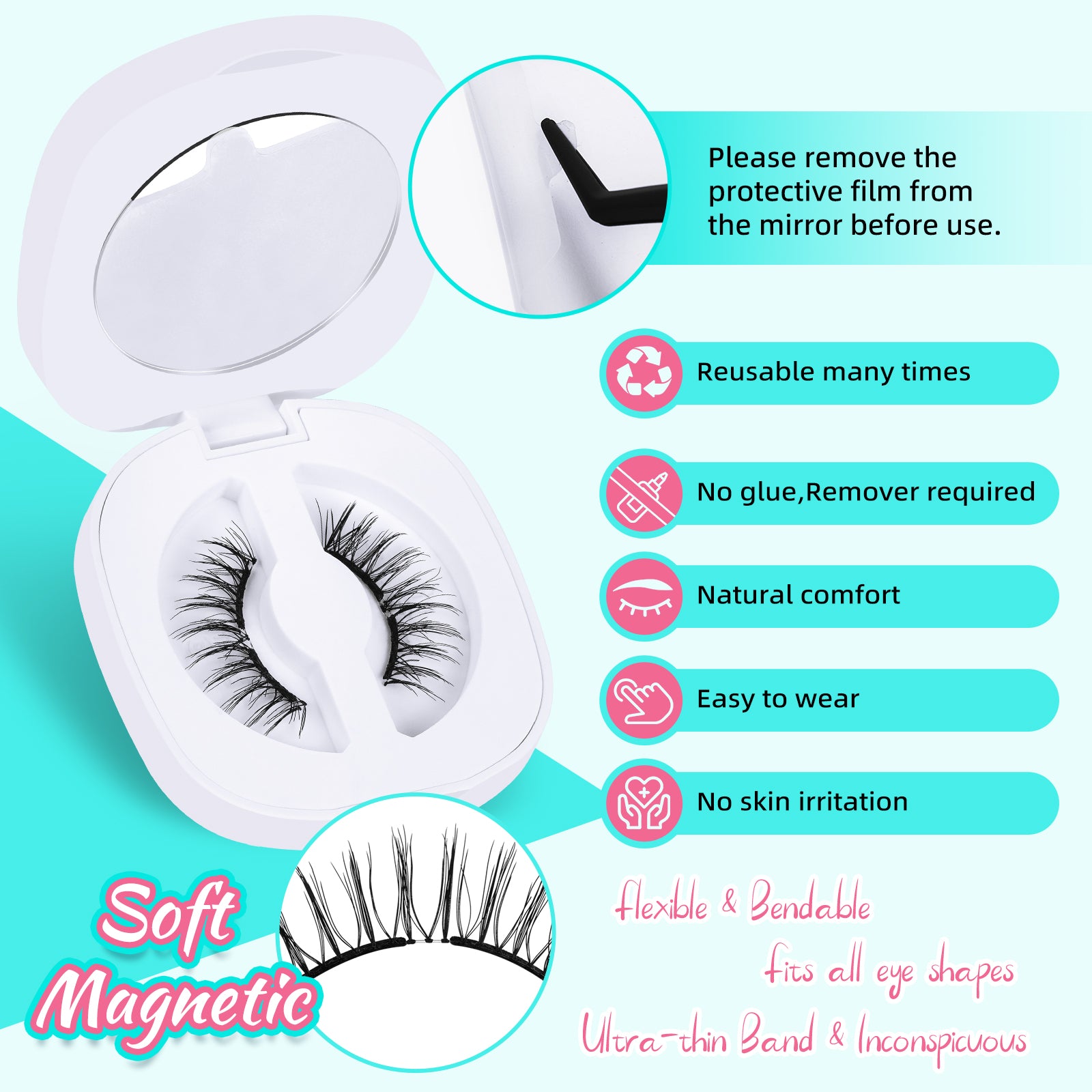 AMZGIRL Glue-Free Magnetic Lashes (1Pair-Soft Magnetic)