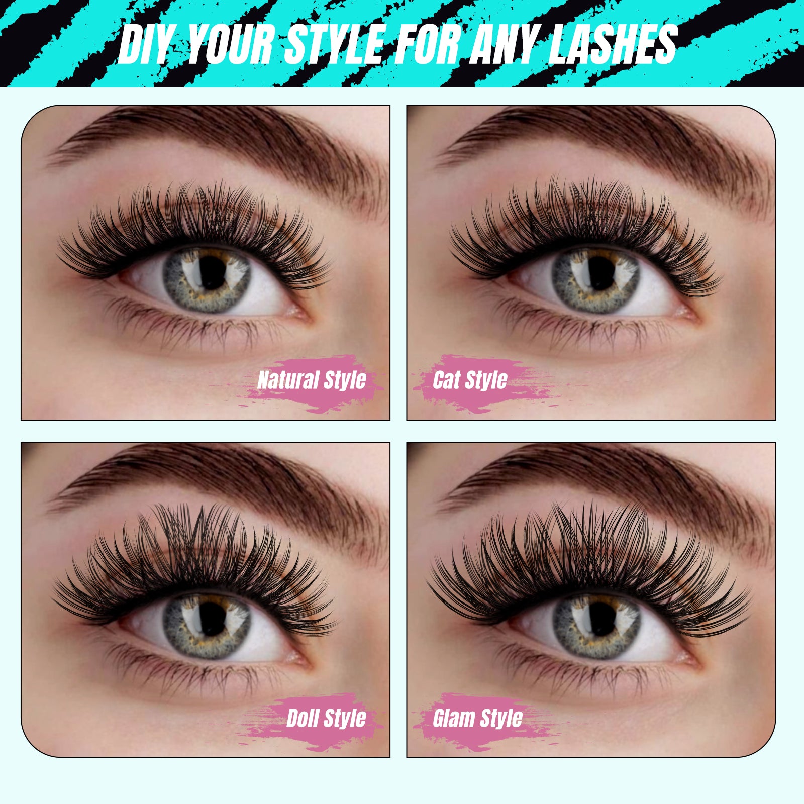 AMZGIRL Midnight Lash Clusters Kit at Home 144pcs