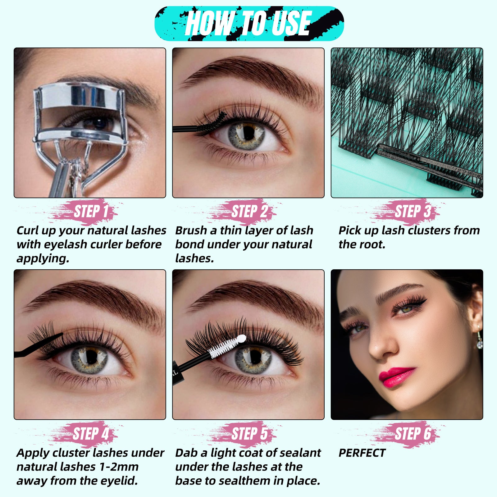 AMZGIRL Midnight Lash Clusters Kit at Home 144pcs