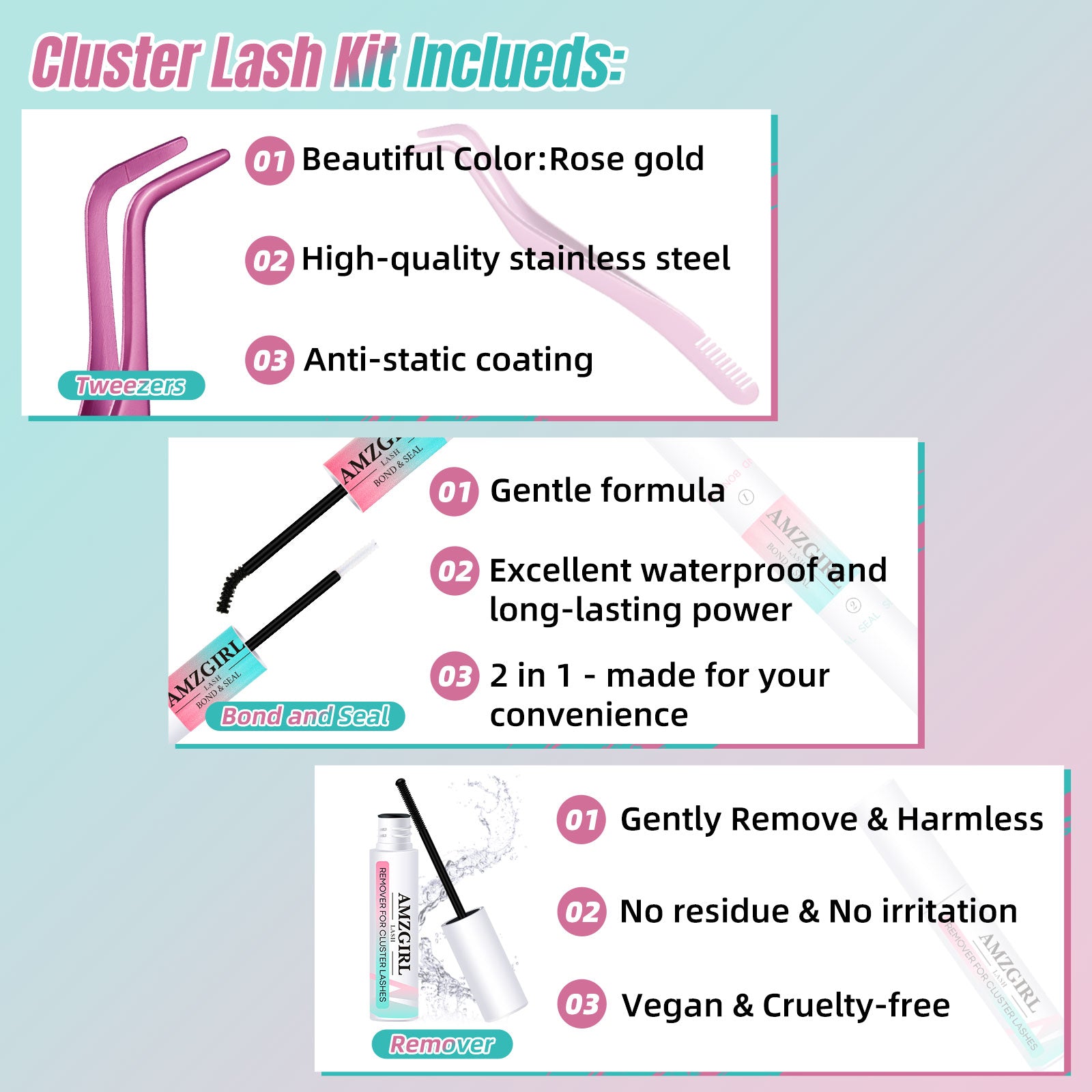 AMZGIRL Prism Lash Clusters Kits 84 Pcs